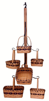 Wicker Basket -  Tree Basket Holder, oak w/ extra hook for hanging