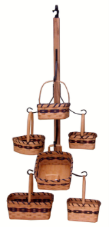 Wicker Basket -  Tree Basket Holder, oak w/ extra hook for hanging Wicker Basket -  Tree Basket Holder, oak w/ extra hook for hanging